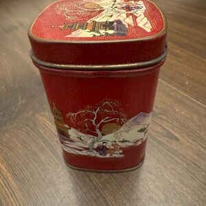 Vintage Red Decorative Tin with Asian Art
